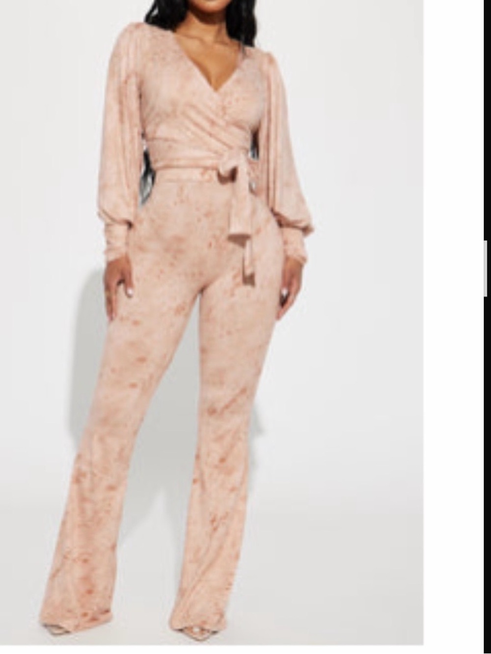Fashion Nova Blush Pink Tie-Waist Wrap Jumpsuit